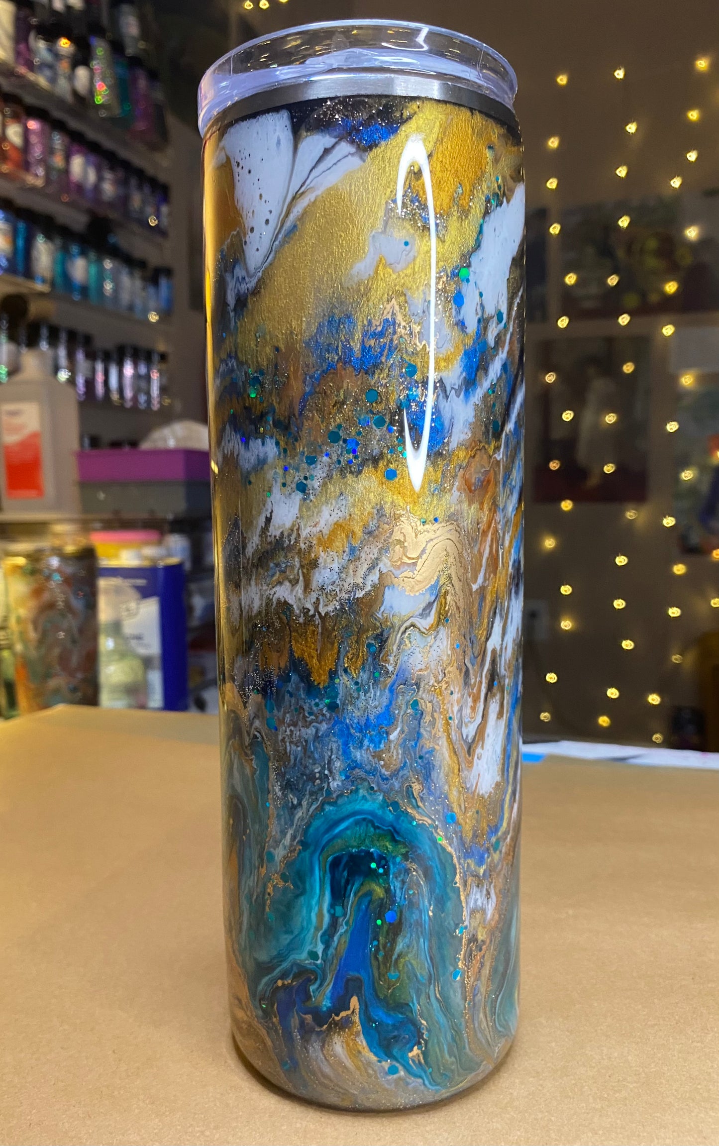 30 oz. Straight Skinny Tumbler - Yellow & Teal PGS Blurred Lines/Ink Swirl