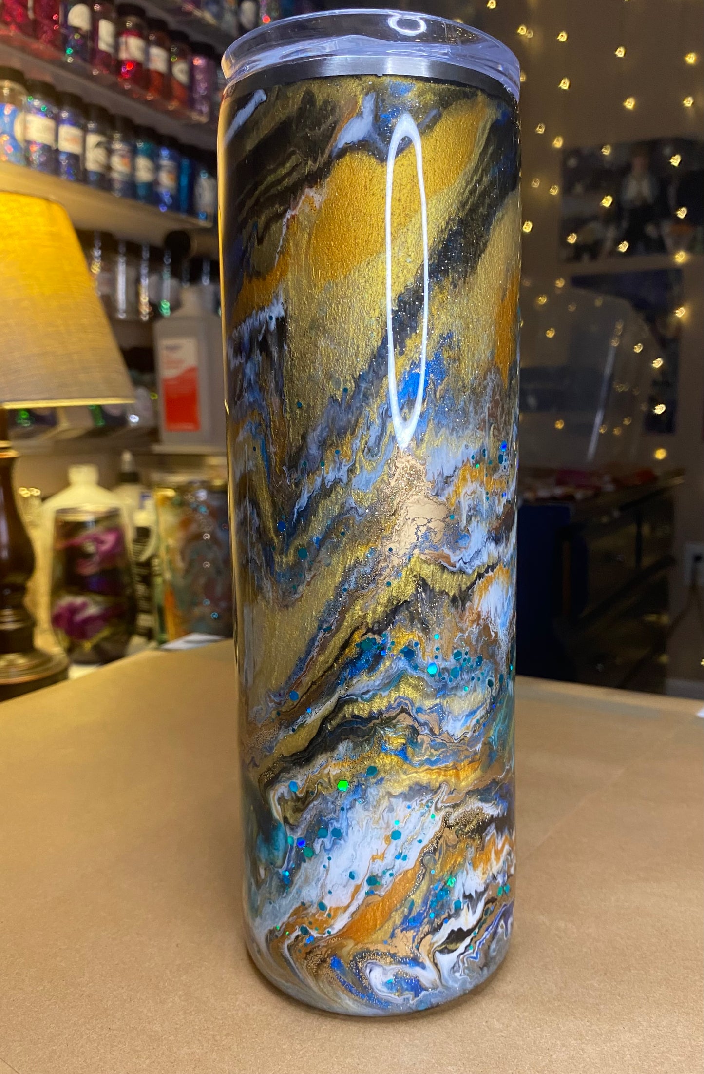 30 oz. Straight Skinny Tumbler - Yellow & Teal PGS Blurred Lines/Ink Swirl