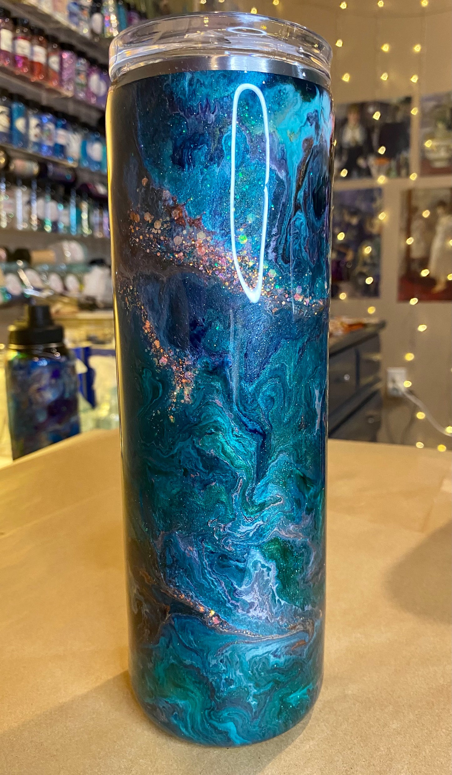 30 oz. Straight Skinny Tumbler - Forest Green/Orange Ink Swirl