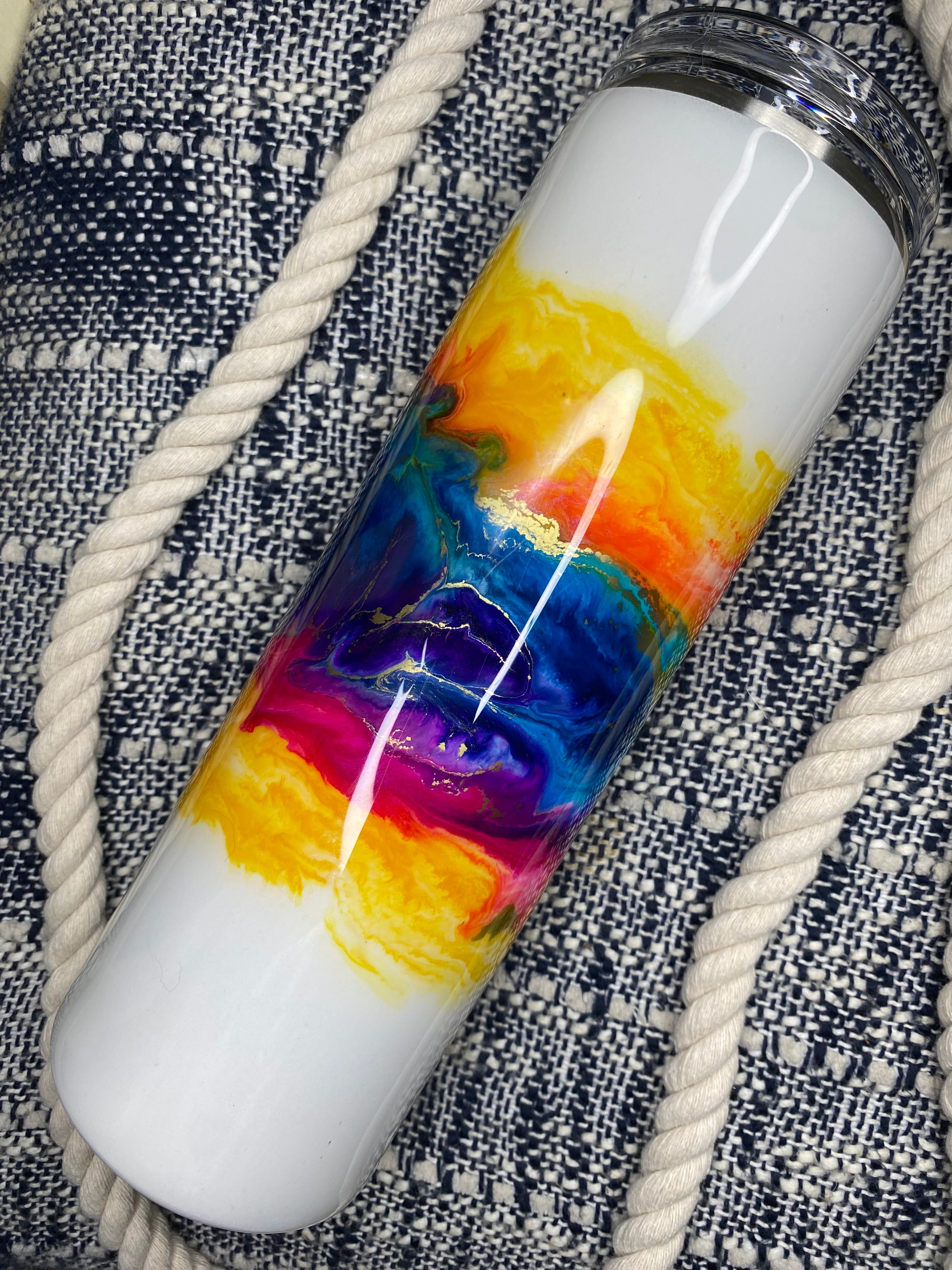 28. 30 oz. Straight Skinny (ROYGBIV Center Ink Drop on White)