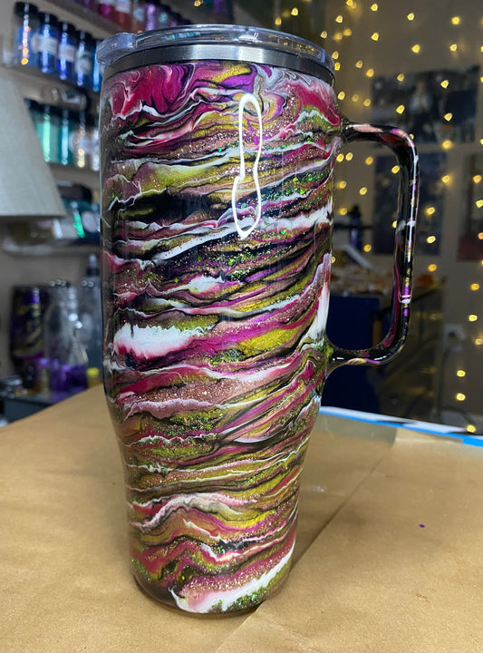 24 oz. Modern Curve Handled Tumber - Pink/Green Glitter PGS Blurred Lines