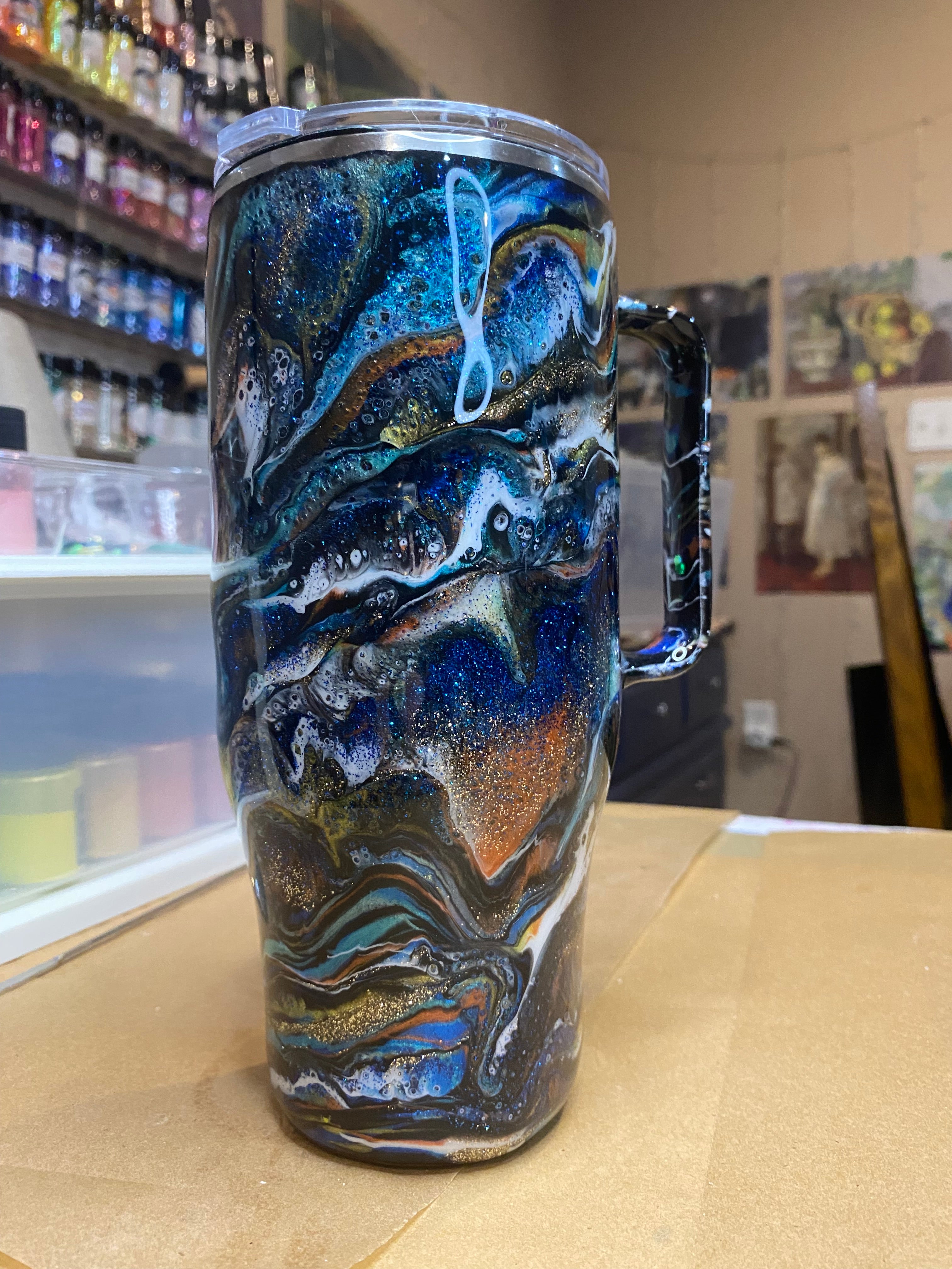 24 oz. Modern Curve Handled Tumber - Blue/Orange Distressed/Multi PGS Blurred Lines