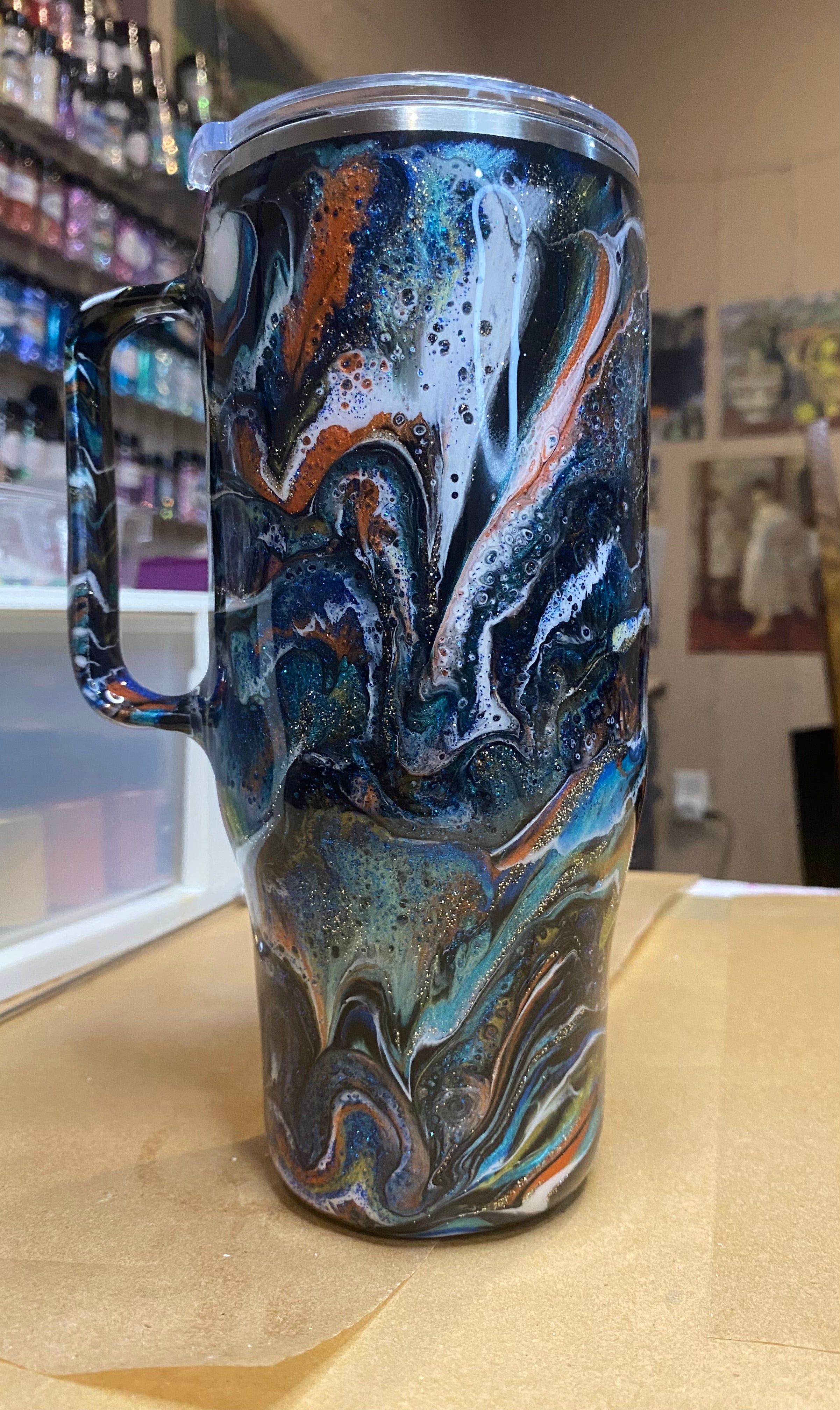 24 oz. Modern Curve Handled Tumber - Blue/Orange Distressed/Multi PGS Blurred Lines