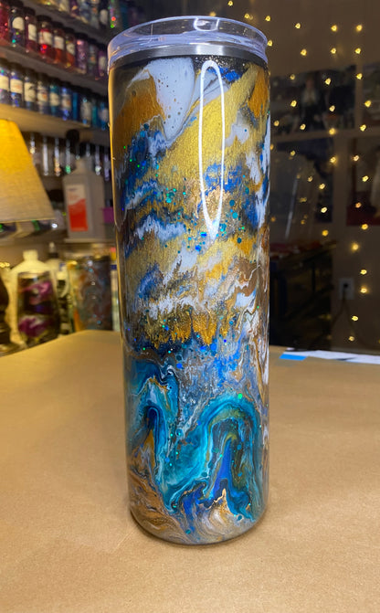 30 oz. Straight Skinny Tumbler -  Yellow & Teal PGS Blurred Lines/Ink Swirl