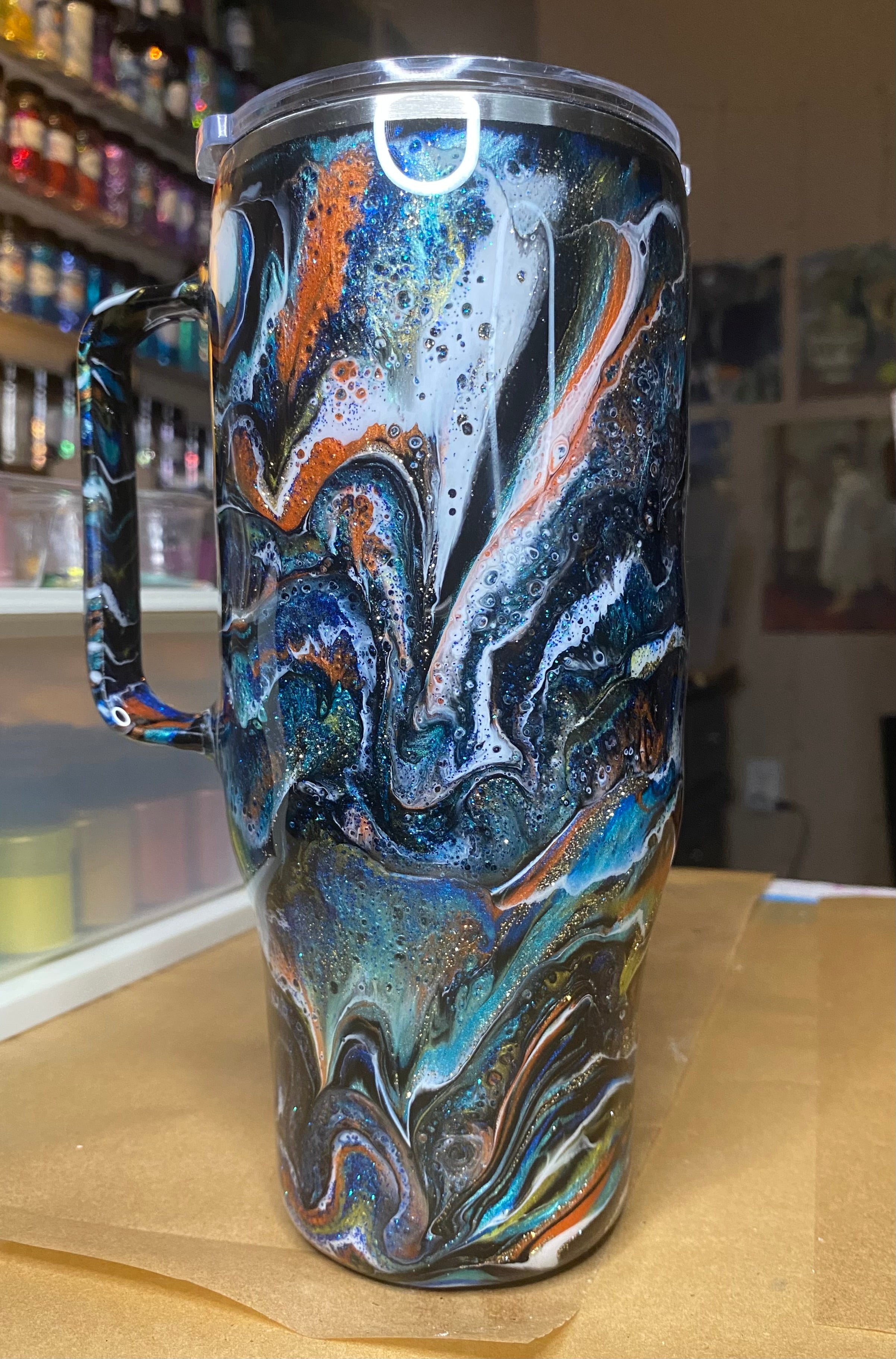 24 oz. Modern Curve Handled Tumber - Blue/Orange Distressed/Multi PGS Blurred Lines