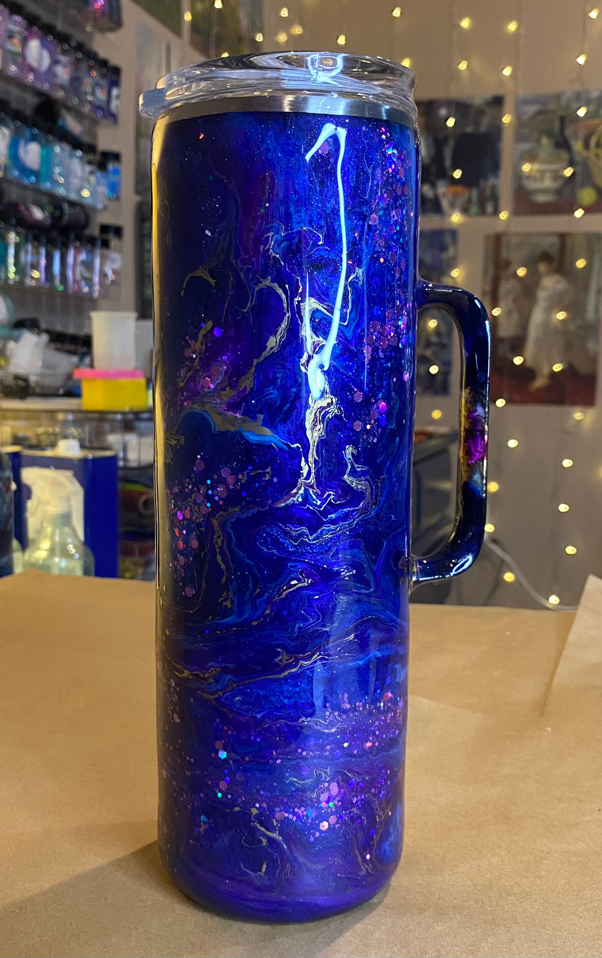30 oz. Straight Skinny Hoggle Tumbler - Purple & Blue Glitter Ink Swirl
