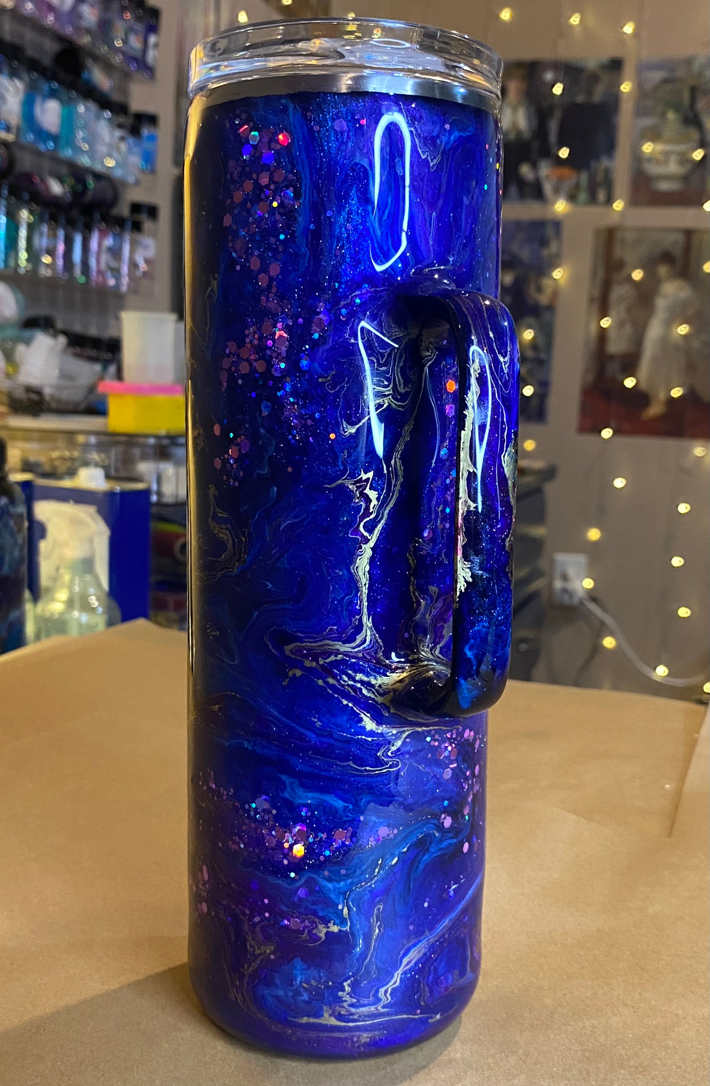 30 oz. Straight Skinny Hoggle Tumbler - Purple & Blue Glitter Ink Swirl