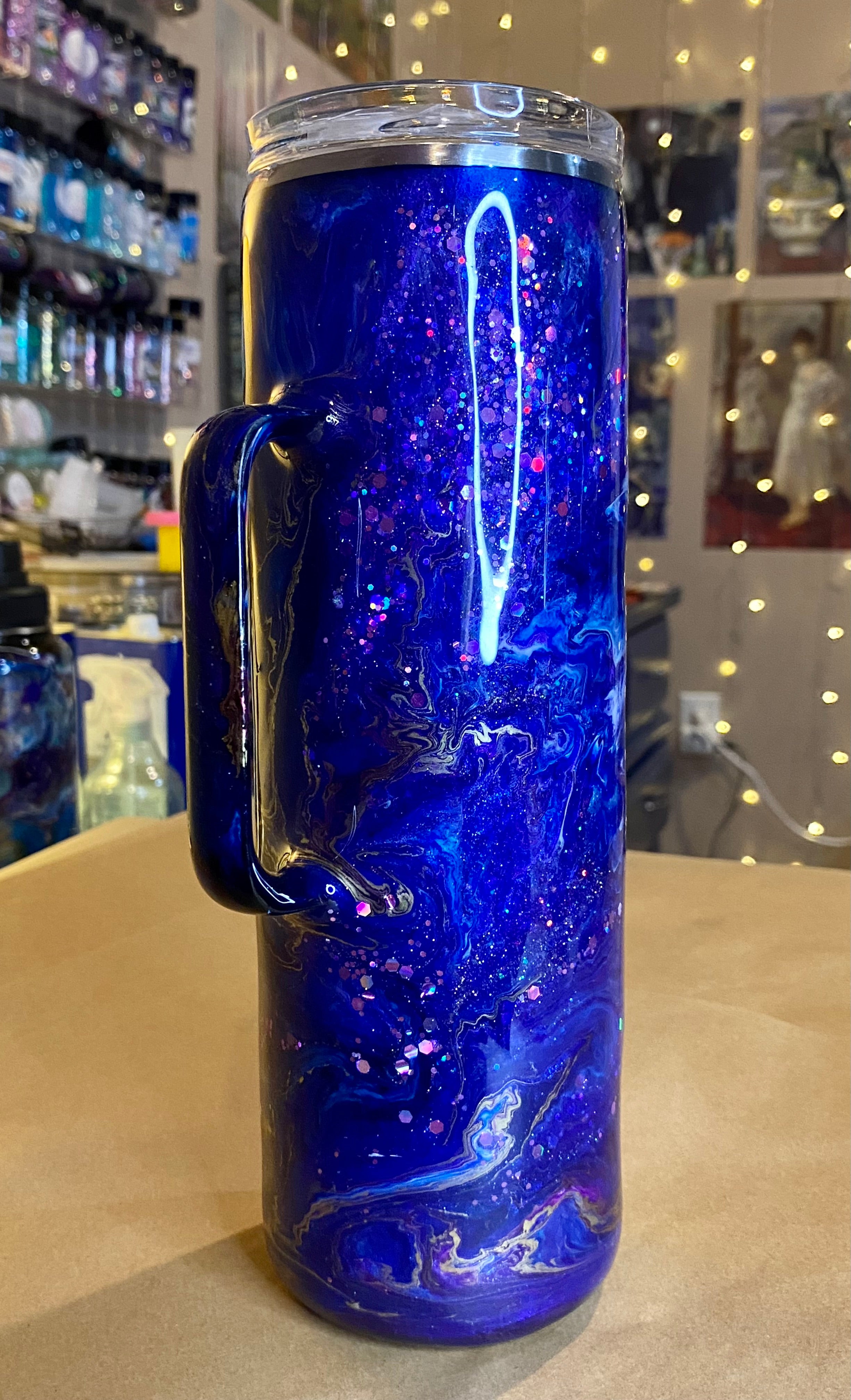 30 oz. Straight Skinny Hoggle Tumbler - Purple & Blue Glitter Ink Swirl