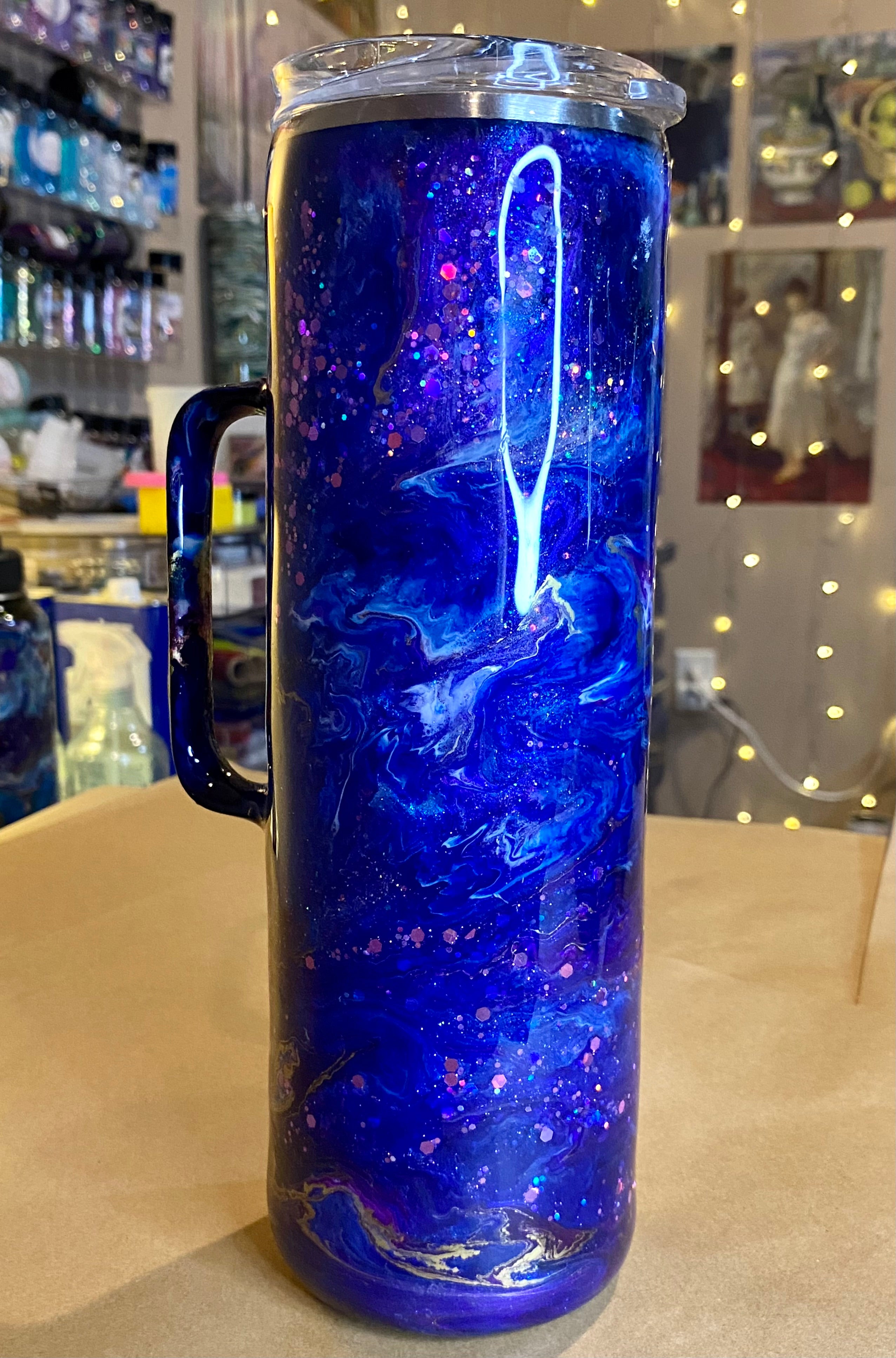 30 oz. Straight Skinny Hoggle Tumbler - Purple & Blue Glitter Ink Swirl
