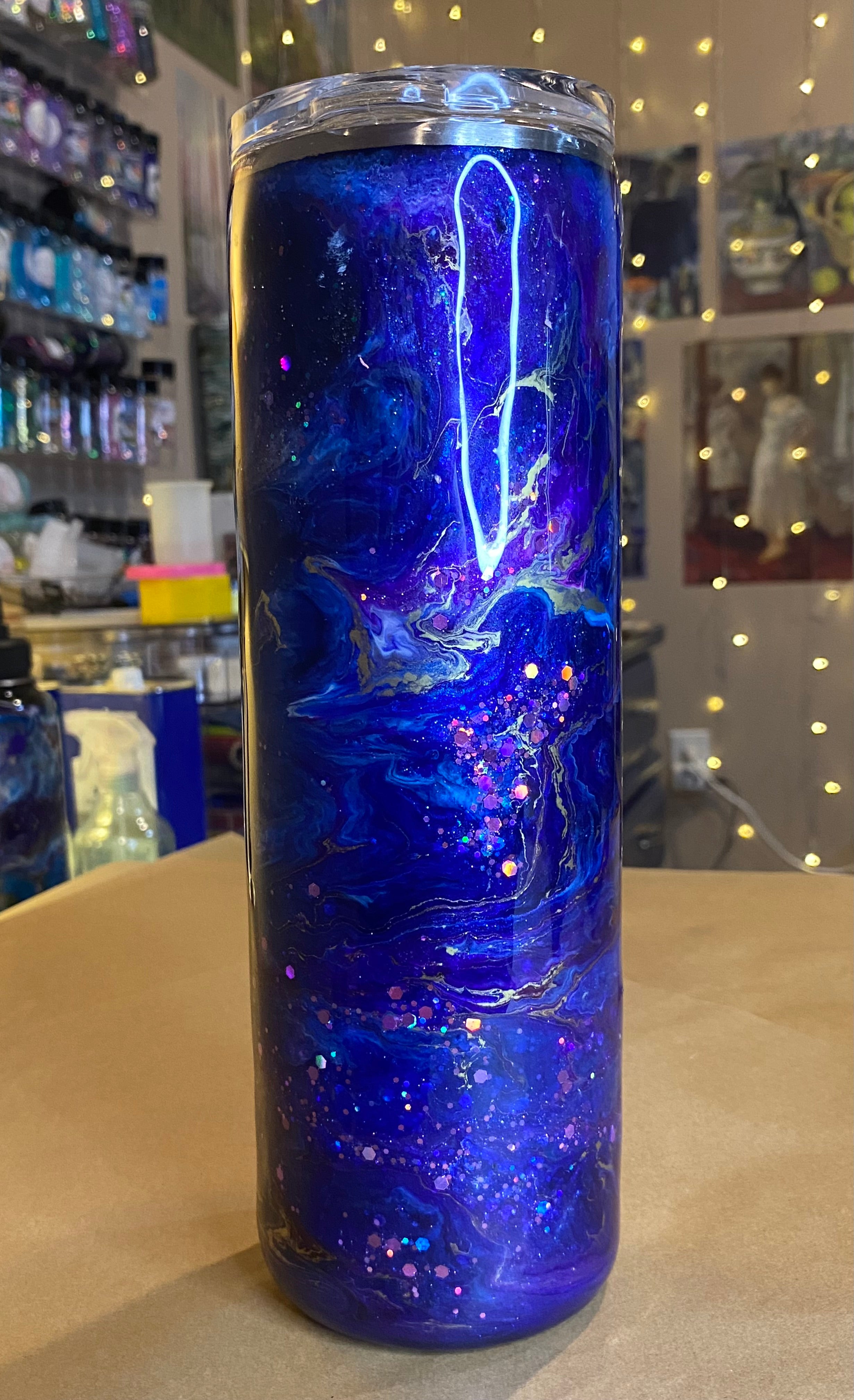 30 oz. Straight Skinny Hoggle Tumbler - Purple & Blue Glitter Ink Swirl
