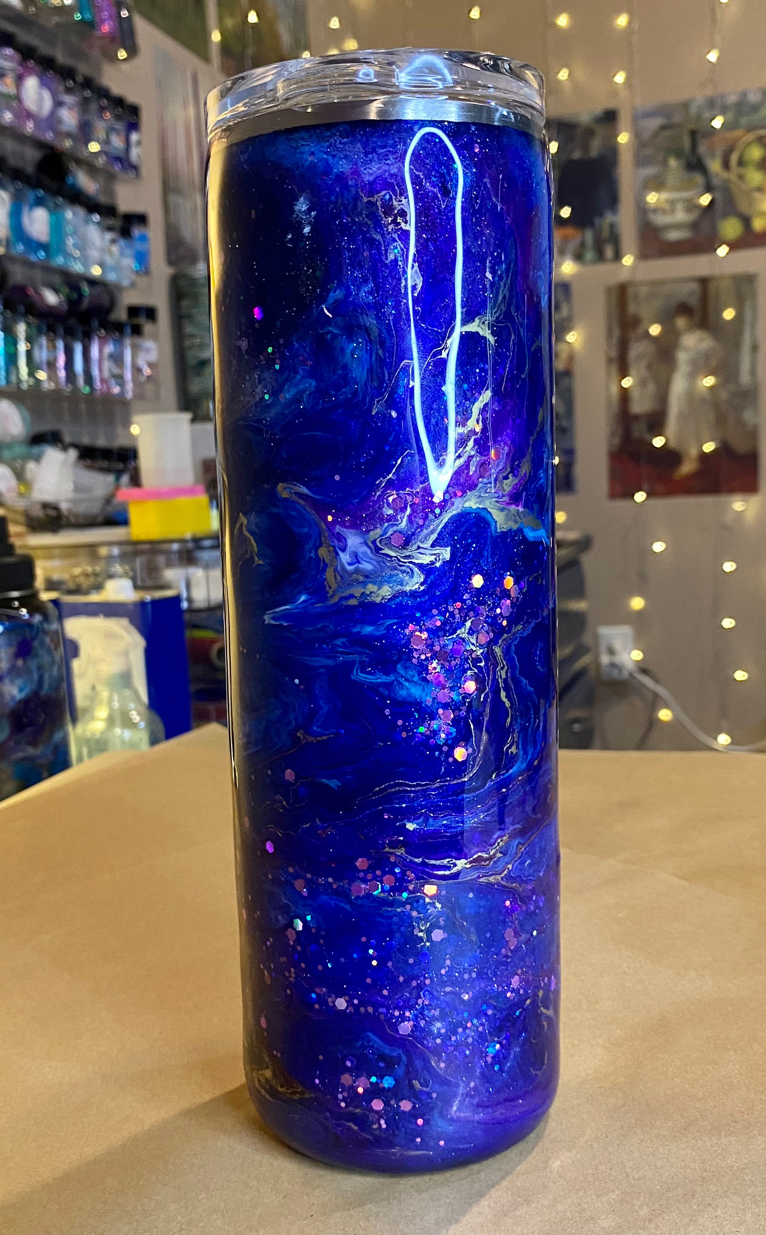 30 oz. Straight Skinny Hoggle Tumbler - Purple & Blue Glitter Ink Swirl