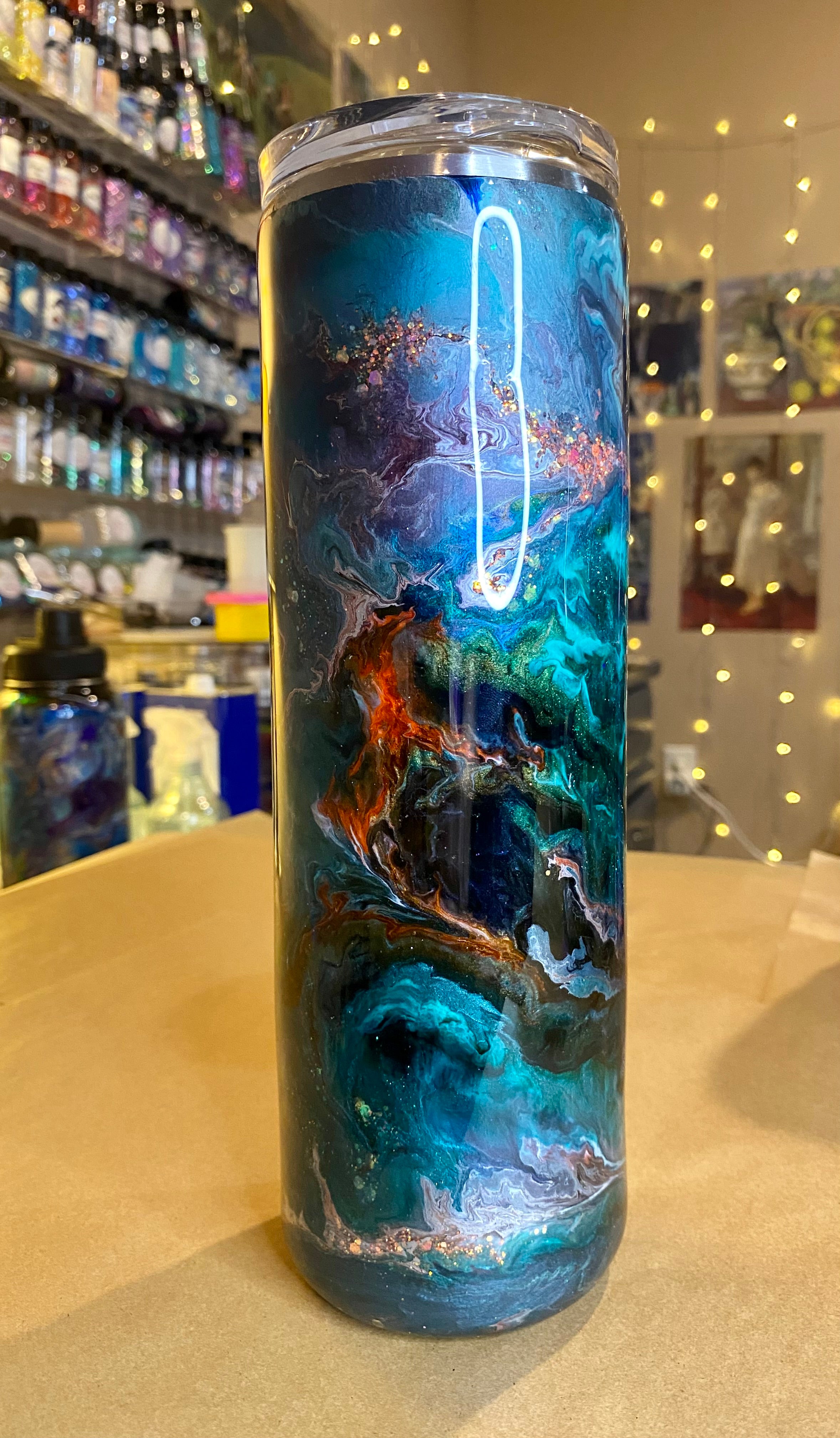 30 oz. Straight Skinny Tumbler - Forest Green/Orange Ink Swirl