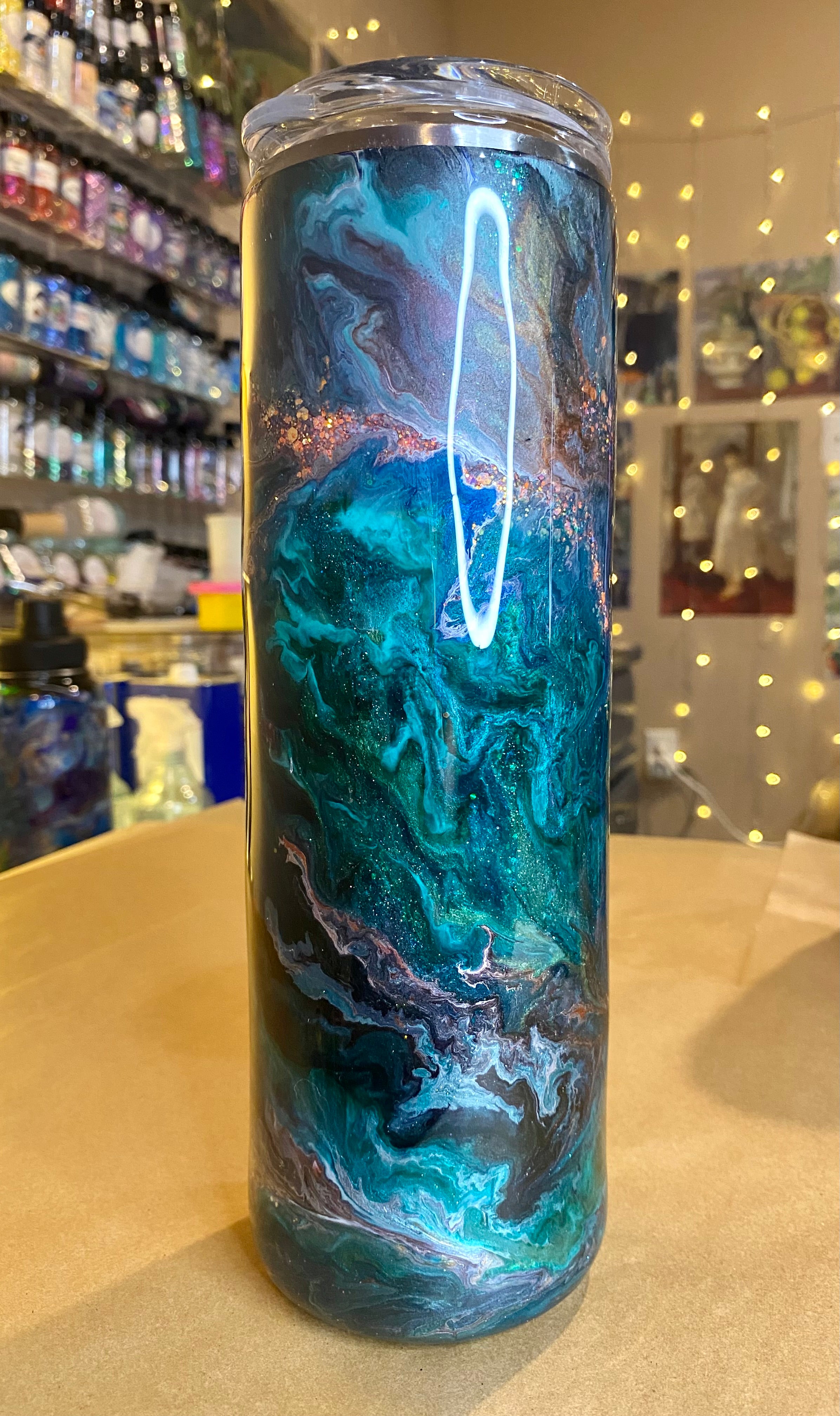 30 oz. Straight Skinny Tumbler - Forest Green/Orange Ink Swirl