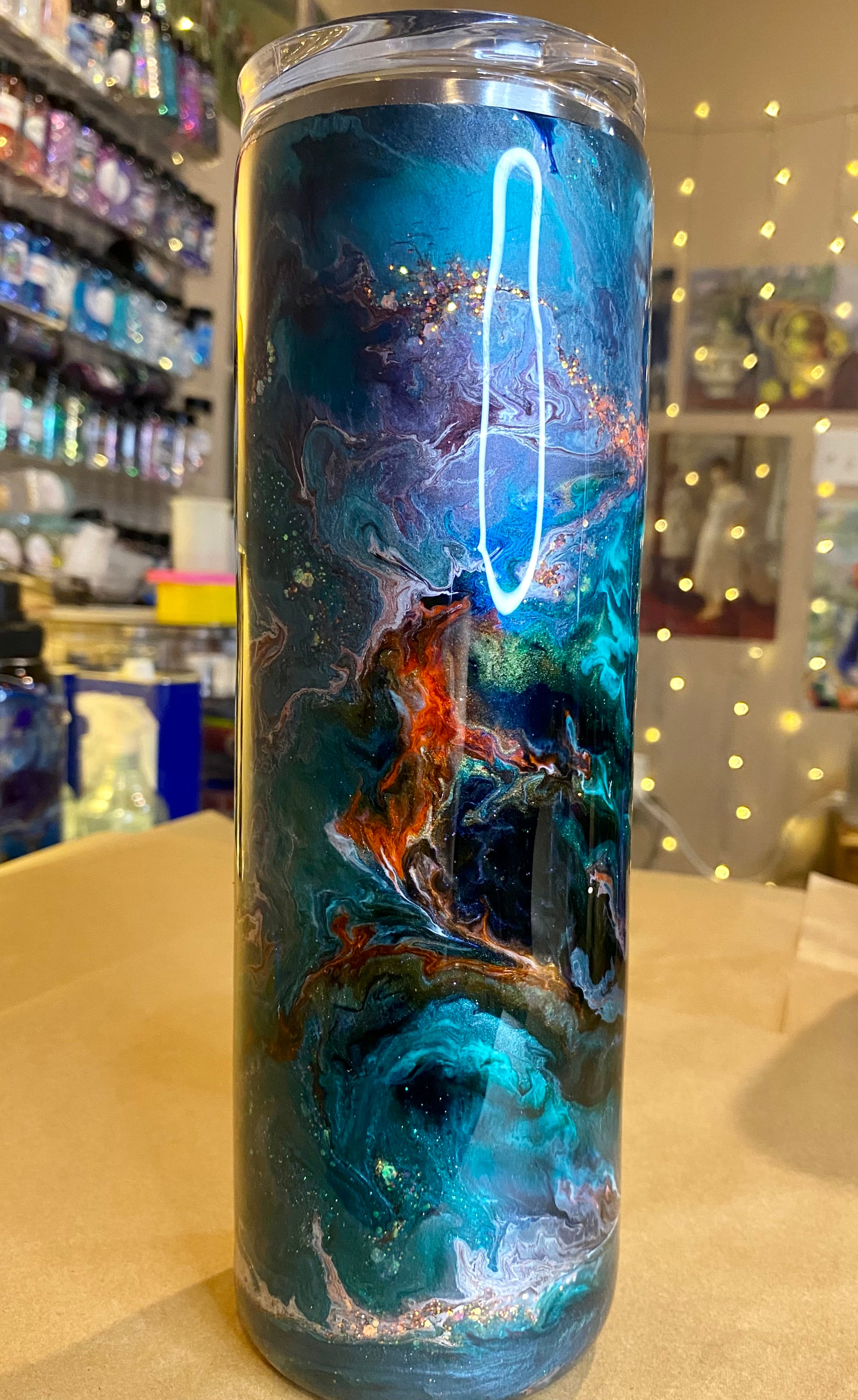 30 oz. Straight Skinny Tumbler - Forest Green/Orange Ink Swirl