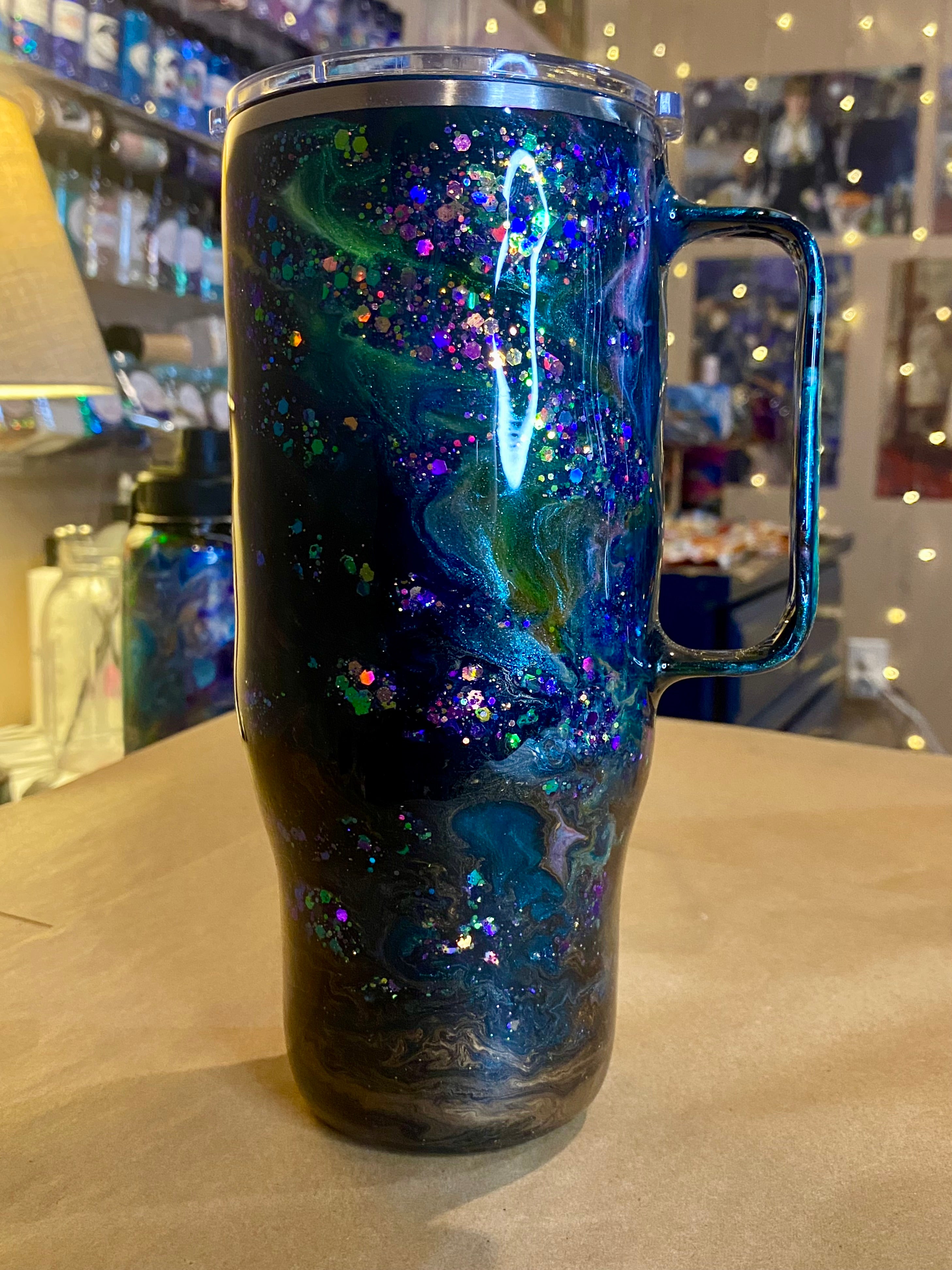 24 oz. Modern Curve Handled Tumber - Black with Green Ink & Glitter