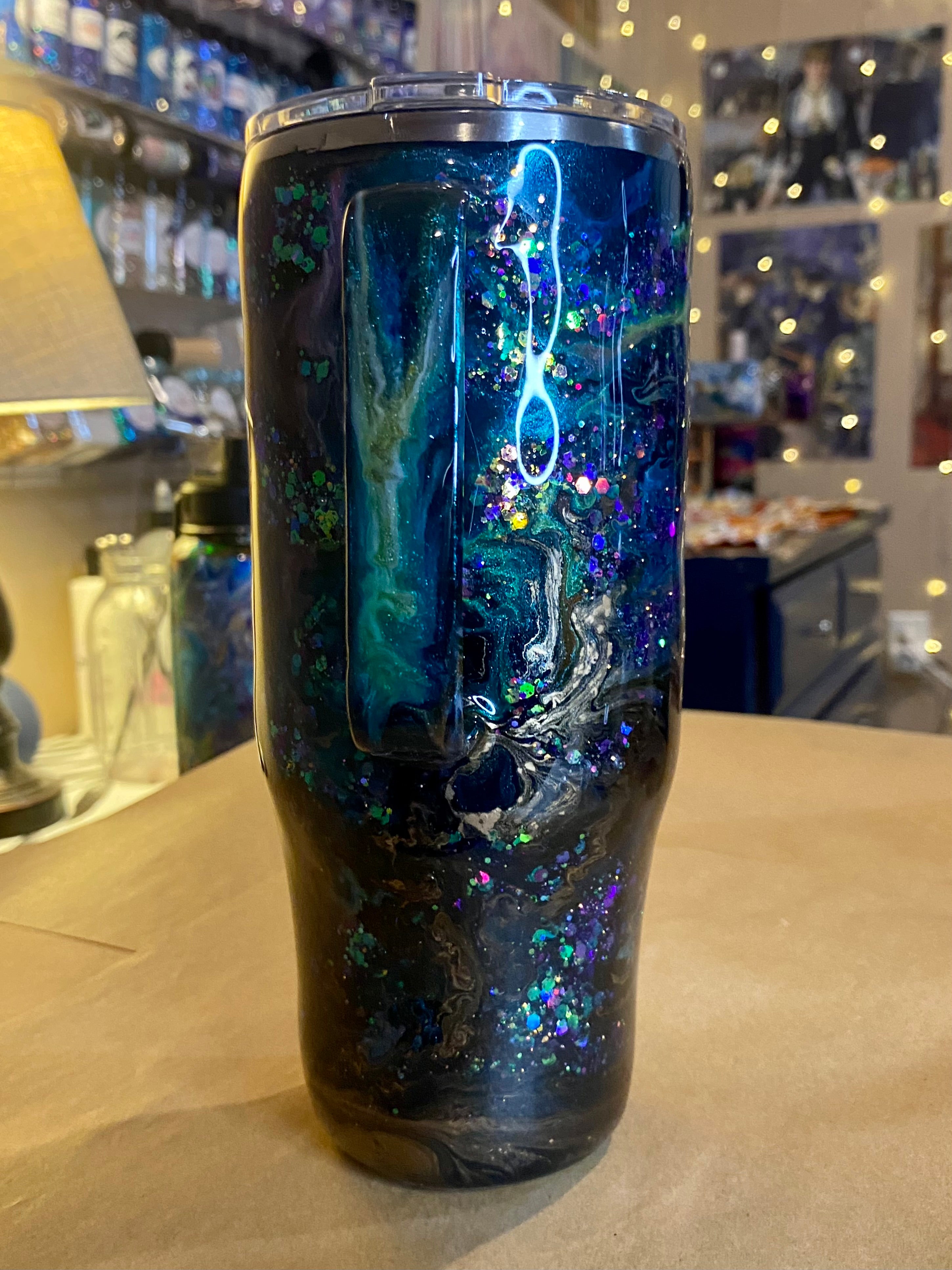 24 oz. Modern Curve Handled Tumber - Black with Green Ink & Glitter