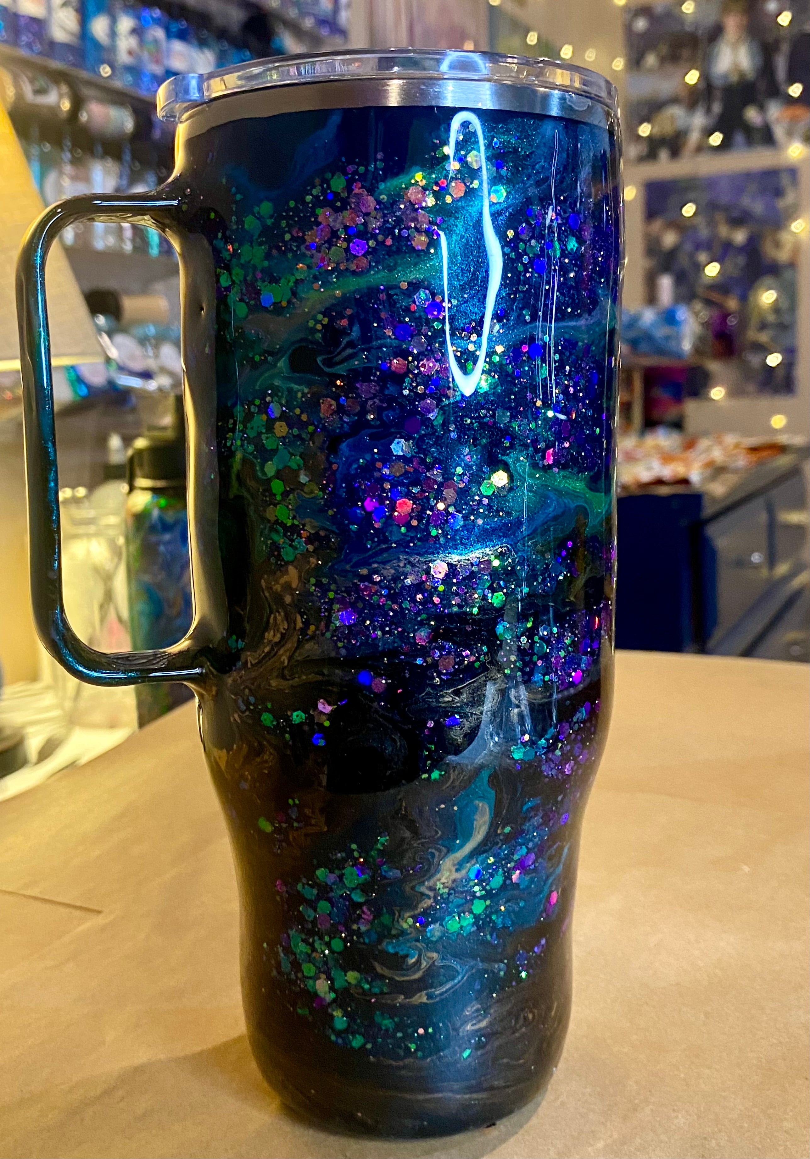 24 oz. Modern Curve Handled Tumber - Black with Green Ink & Glitter