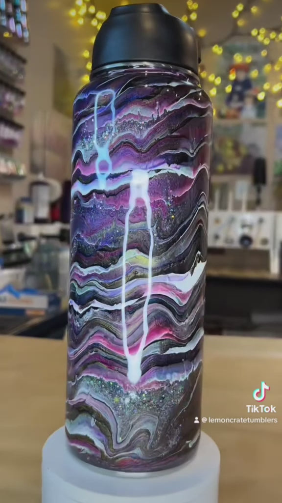 40 oz. Hogg Duo (2 Lids) Hydro Water Bottle 💜 Violet Sparkle Blurred Lines